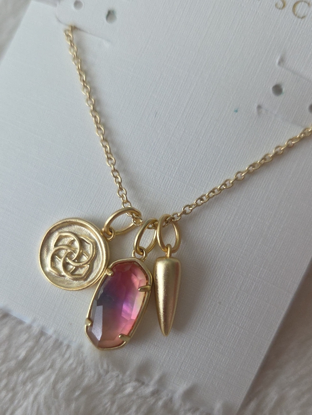 NWT Dira Gold Convertible Coin Charm Necklace in Watercolor Pink Orange - Picture 5 of 12